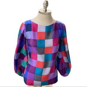 Britt Ryan Silk Colorblock 3/4 Sleeve Blouse Small